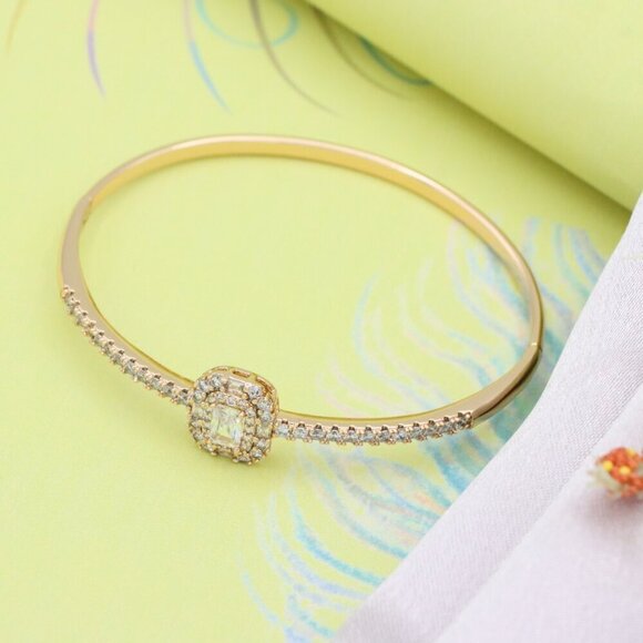 Rose Gold Bangle with Halo Cushion Cut Center and Stone Band, XPBL0558 - Picture 4 of 12